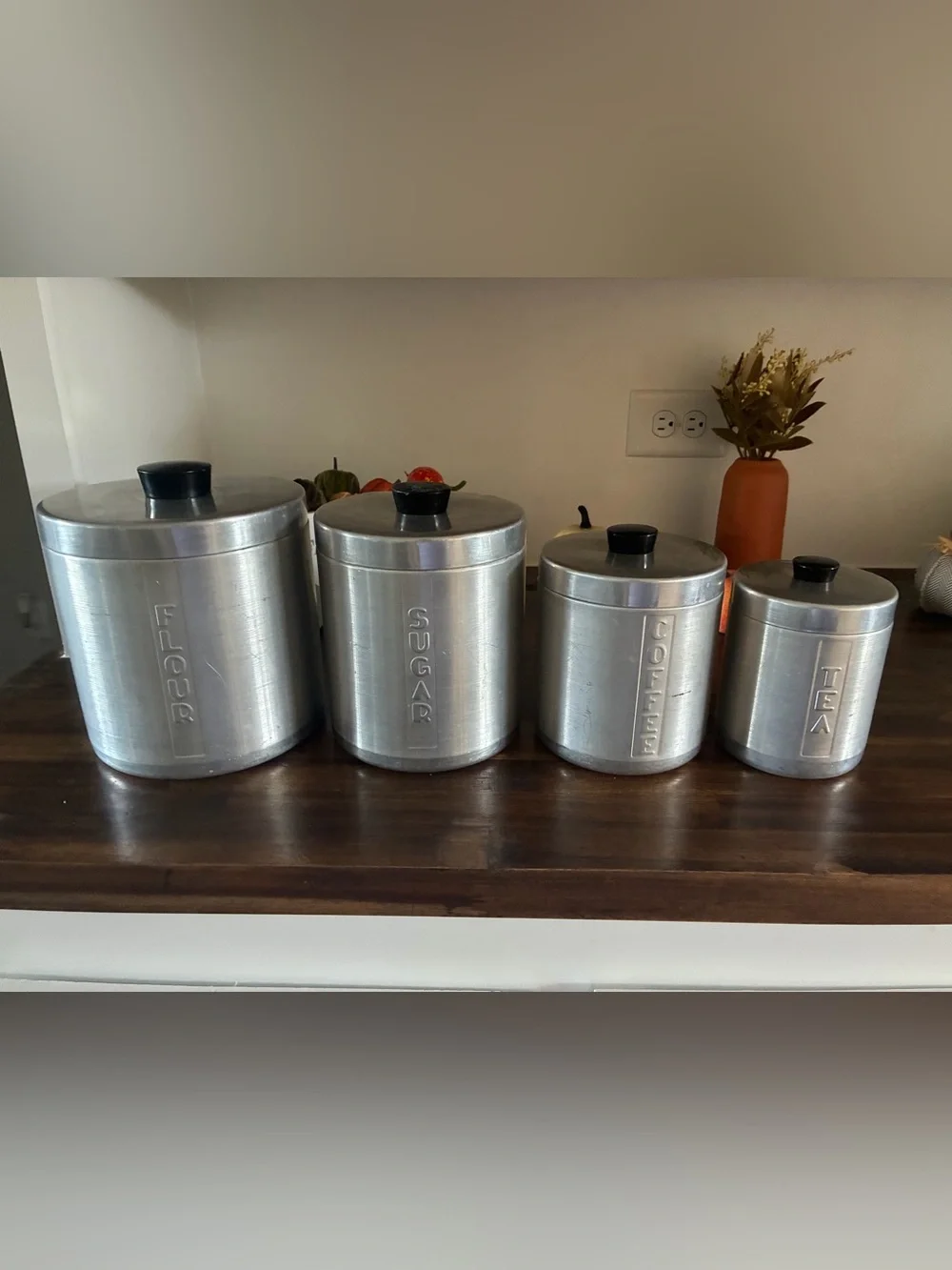 Vintage Aluminum MCM Spun Canister Set with Lids - Silver